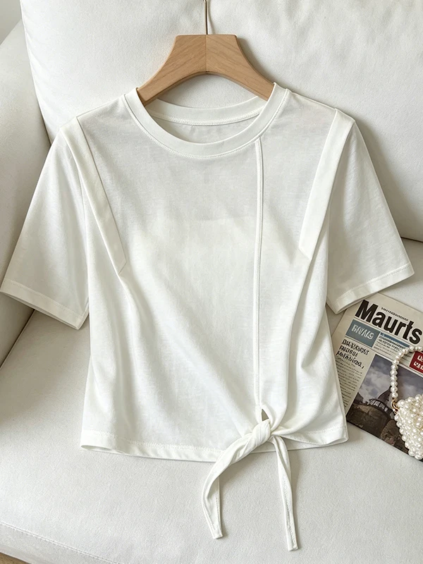 plus Size Korean Style Women's T-Shirt Summer New Arrival Short Sleeve Waist Cinched Belted Slimming Top Asymmetrical Design
plus Size Korean Style Women's T-Shirt Summer New Arrival Short Sleeve Waist Cinched Belted Slimming Top Asymmetrical Design