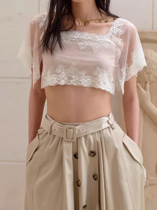 Pink Lace Short Sleeve Embroidered Strap Vest Casual Style Slim Fit Cotton Blend Women's Top Shanghai Huayi Spring 2026
Pink Lace Short Sleeve Embroidered Strap Vest Casual Style Slim Fit Cotton Blend Women's Top Shanghai Huayi Spring 2026
