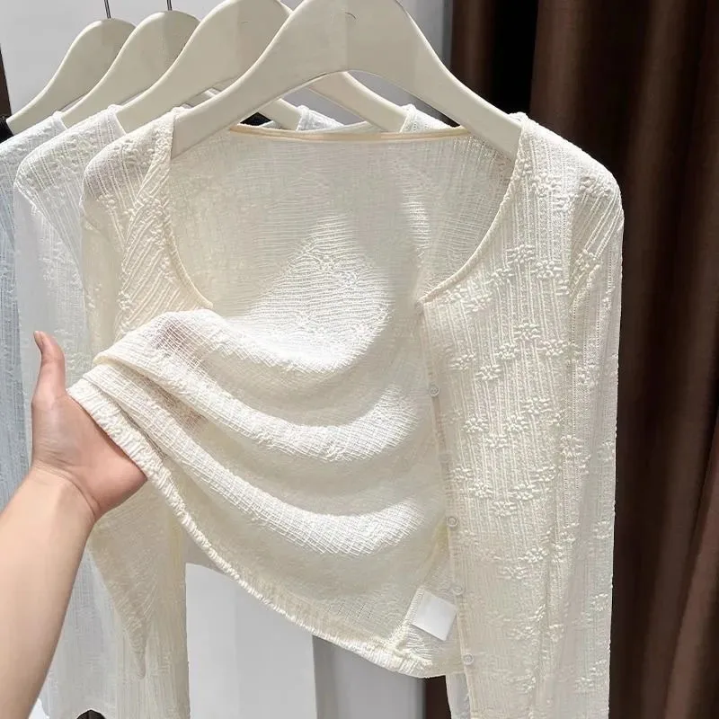 Summer Lady High-end Lace Sunscreen Cardigan Blouse French Femme Long Sleeves Jacquard Top Women Fashion V-neck Thin beach shawl
Summer Lady High-end Lace Sunscreen Cardigan Blouse French Femme Long Sleeves Jacquard Top Women Fashion V-neck Thin beach shawl