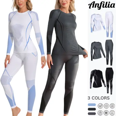 Anfilia Women Thermal Underwear Set Ski Base Layer for Cold Weather Moisture Wicking Seamless Long John