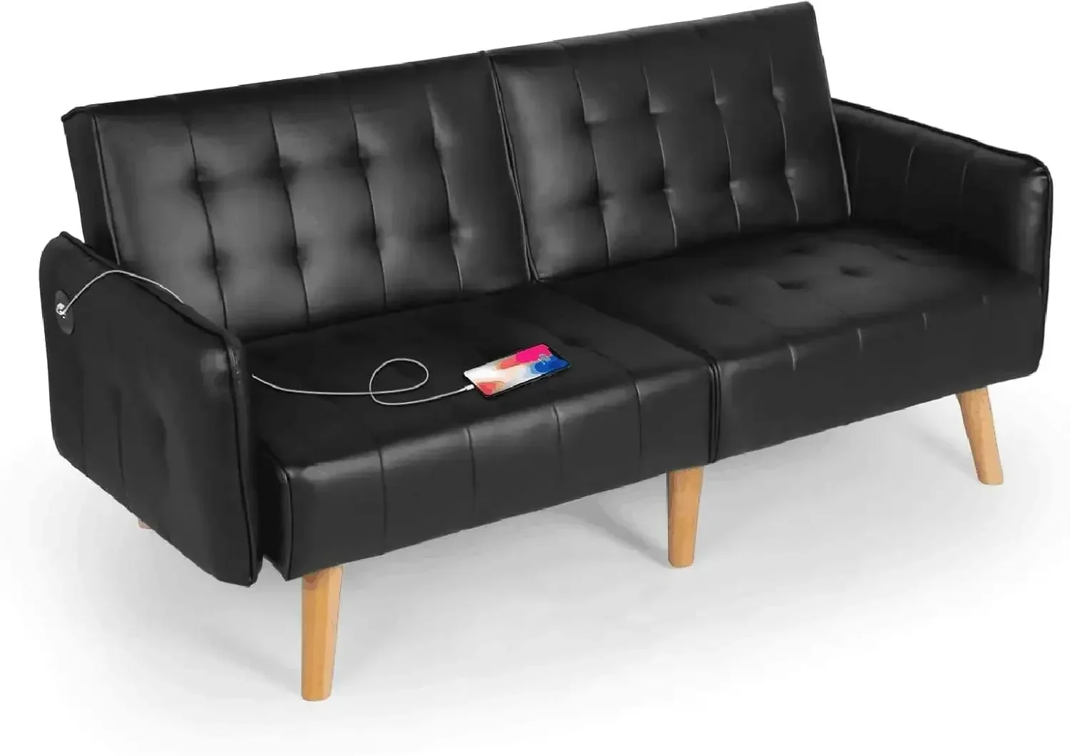 Faux Leather Convertible 65'' Folding Futon Sofa Bed w/ 2 USB, Loveseat for Small Space Apartment Dorm Living Room
Faux Leather Convertible 65'' Folding Futon Sofa Bed w/ 2 USB, Loveseat for Small Space Apartment Dorm Living Room