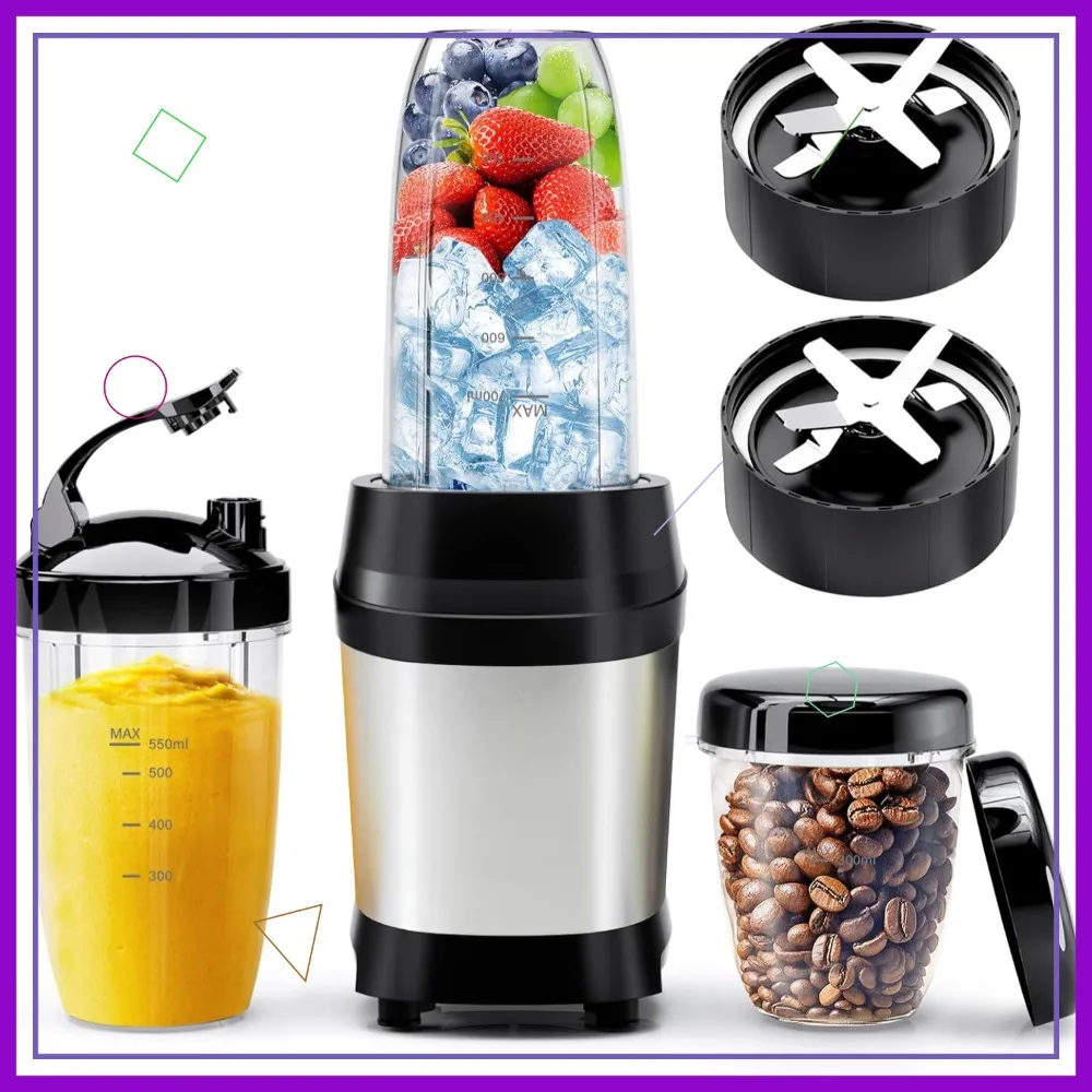 1200W Personal Blender for Smoothies, Ice Crushing with 6-Fin Blades and 3 Portable Cups, Silver
1200W Personal Blender for Smoothies, Ice Crushing with 6-Fin Blades and 3 Portable Cups, Silver