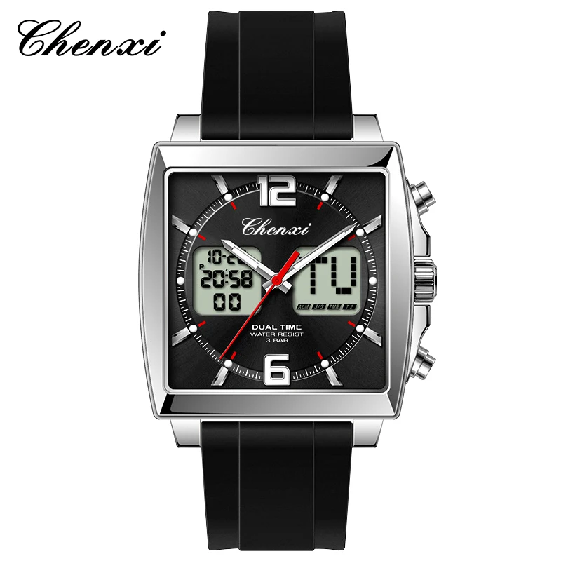 Fashion Casual Men Sports Watch Square Dial Dual Time CHENXI Watches Silicone Strap Waterproof Multifunction Wristwatch Male
Fashion Casual Men Sports Watch Square Dial Dual Time CHENXI Watches Silicone Strap Waterproof Multifunction Wristwatch Male