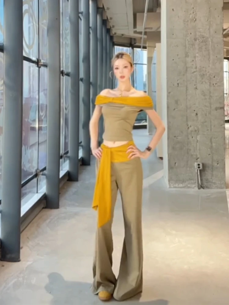 Casual suit for women summer beauty spicy girl off shoulder top wide leg pants pants beautiful super popular two-piece set
Casual suit for women summer beauty spicy girl off shoulder top wide leg pants pants beautiful super popular two-piece set