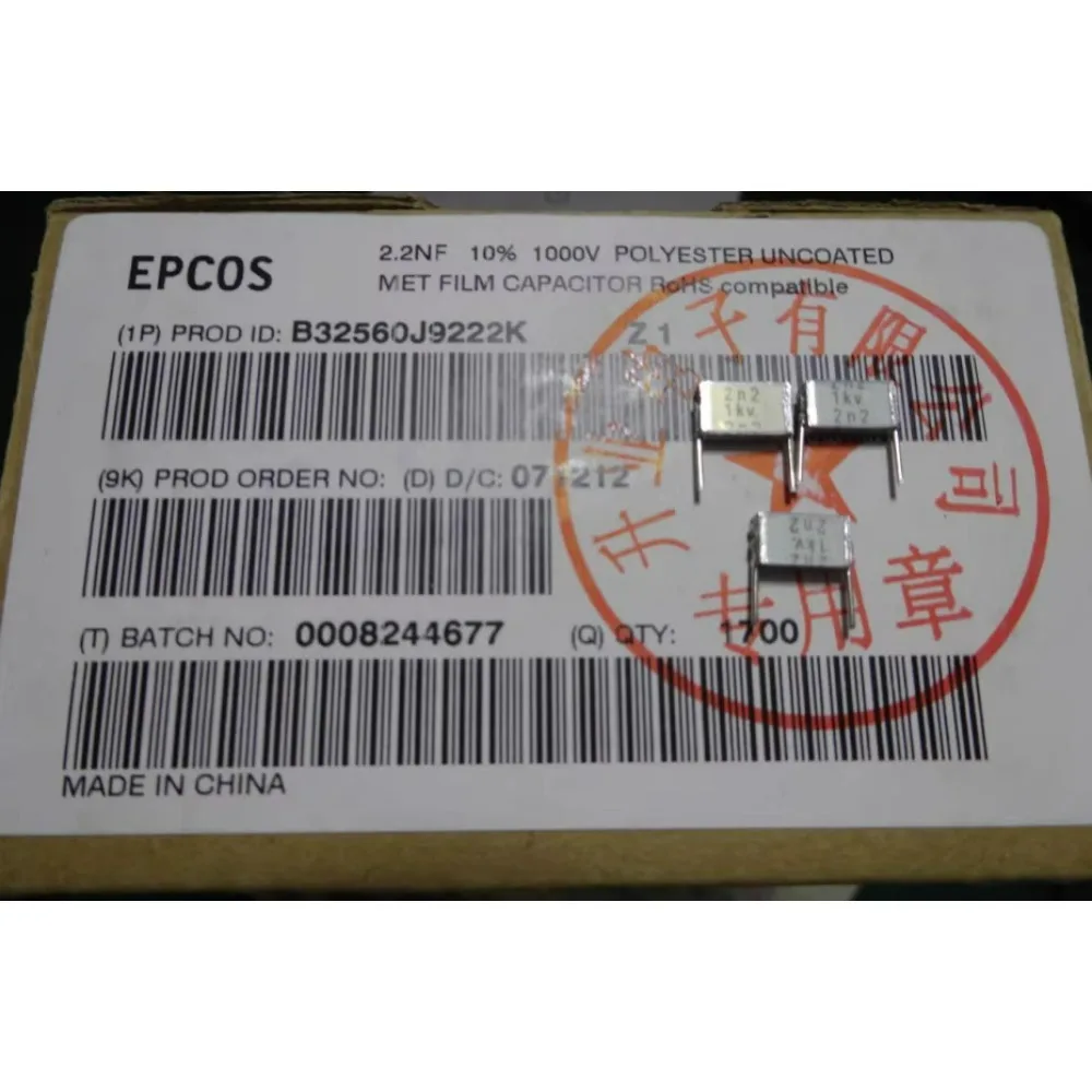 10PCS EPCOS 0.0022uf/1000v 2.2nf 2200pf 222 new 7mm Thousand Layer Cake B32560J9222K
10PCS EPCOS 0.0022uf/1000v 2.2nf 2200pf 222 new 7mm Thousand Layer Cake B32560J9222K