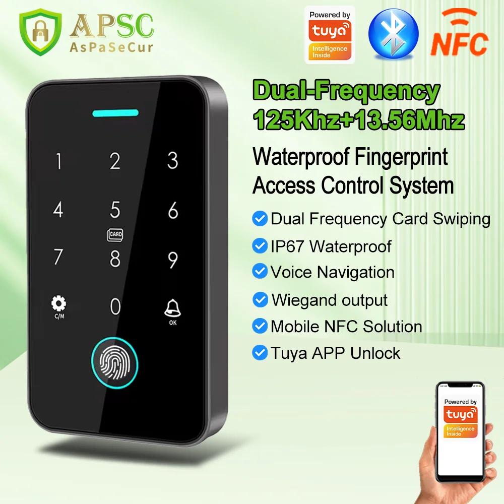 125Khz+13.56MHz Dual RFID NFC Work with Tuya Fingerprint Access Control Keypad IP67 Waterproof Biometrics Door Opener Gateway
125Khz+13.56MHz Dual RFID NFC Work with Tuya Fingerprint Access Control Keypad IP67 Waterproof Biometrics Door Opener Gateway