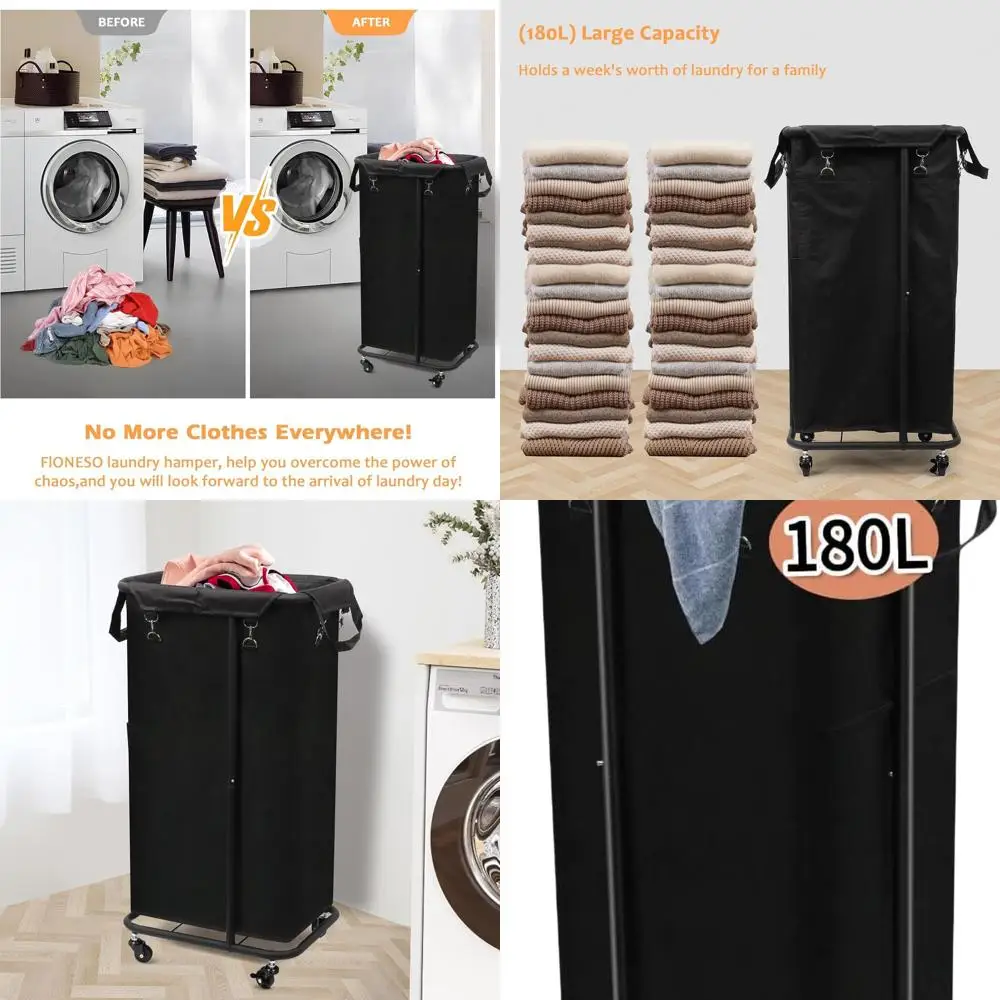 Wheeled 180L Black Metal Laundry Basket for Home & Hotel, Ideal for Laundry Room and Bedroom Organization
Wheeled 180L Black Metal Laundry Basket for Home & Hotel, Ideal for Laundry Room and Bedroom Organization