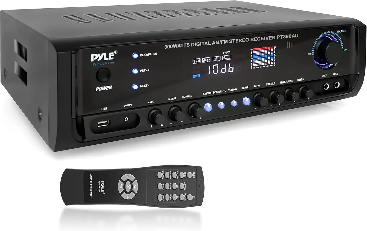 300W 4-Channel Audio Amplifier with USB, RCA, AUX, Mic Echo, LED Display & Remote for Speakers
300W 4-Channel Audio Amplifier with USB, RCA, AUX, Mic Echo, LED Display & Remote for Speakers
