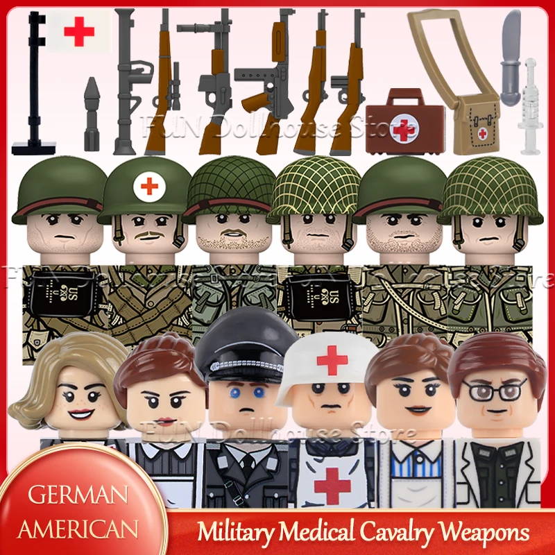 Kids Toy WW2 Military Army US Cavalry Soldier Figures Building Blocks German Medical Officer Nurse Infantry Gun DIY Bricks Gifts
Kids Toy WW2 Military Army US Cavalry Soldier Figures Building Blocks German Medical Officer Nurse Infantry Gun DIY Bricks Gifts