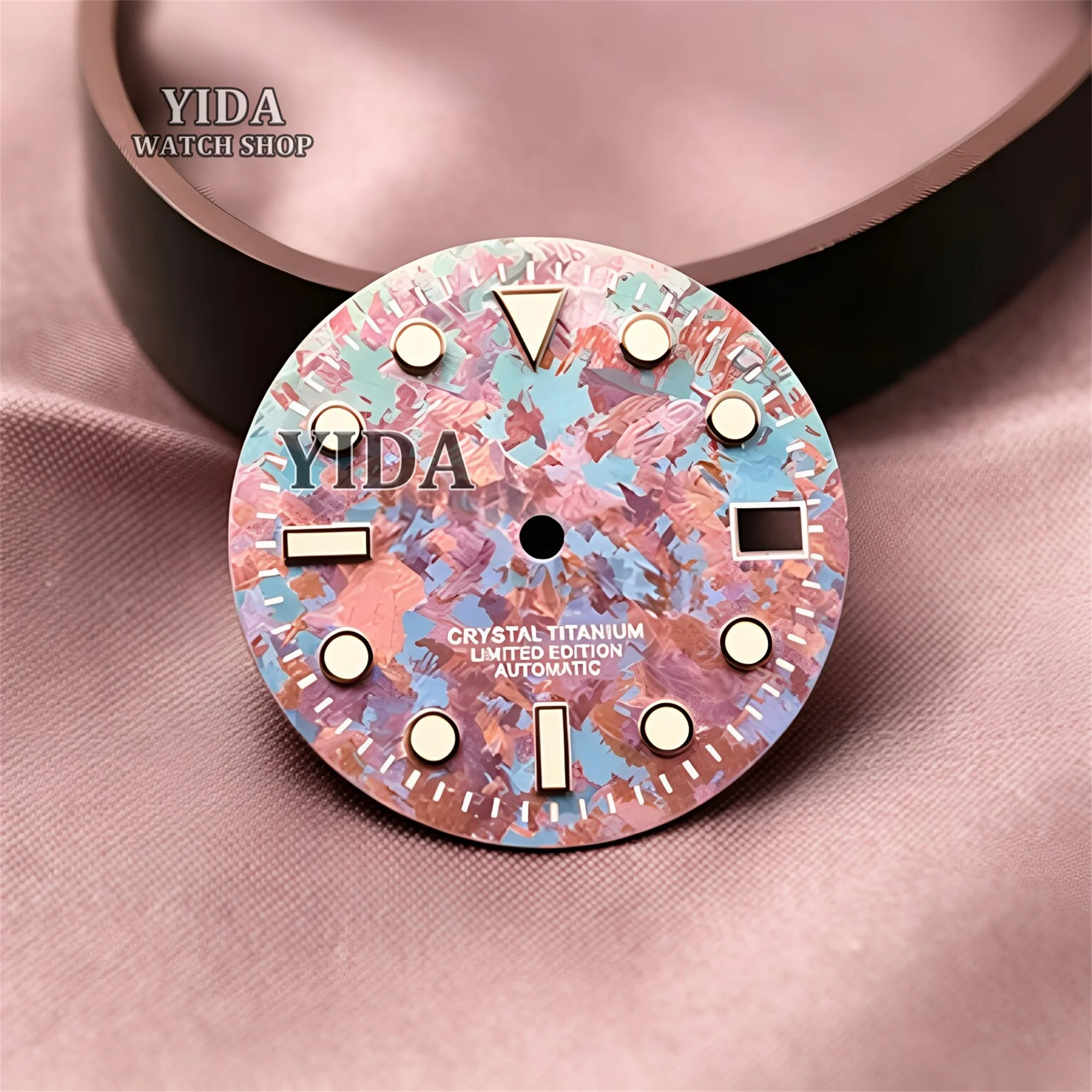 28.5mm Watch Dial Ice Crystal Titanium Dial Blue Luminous Watch Dial Custom Logo for NH35 Movement Mod Watch Parts Accessories
28.5mm Watch Dial Ice Crystal Titanium Dial Blue Luminous Watch Dial Custom Logo for NH35 Movement Mod Watch Parts Accessories