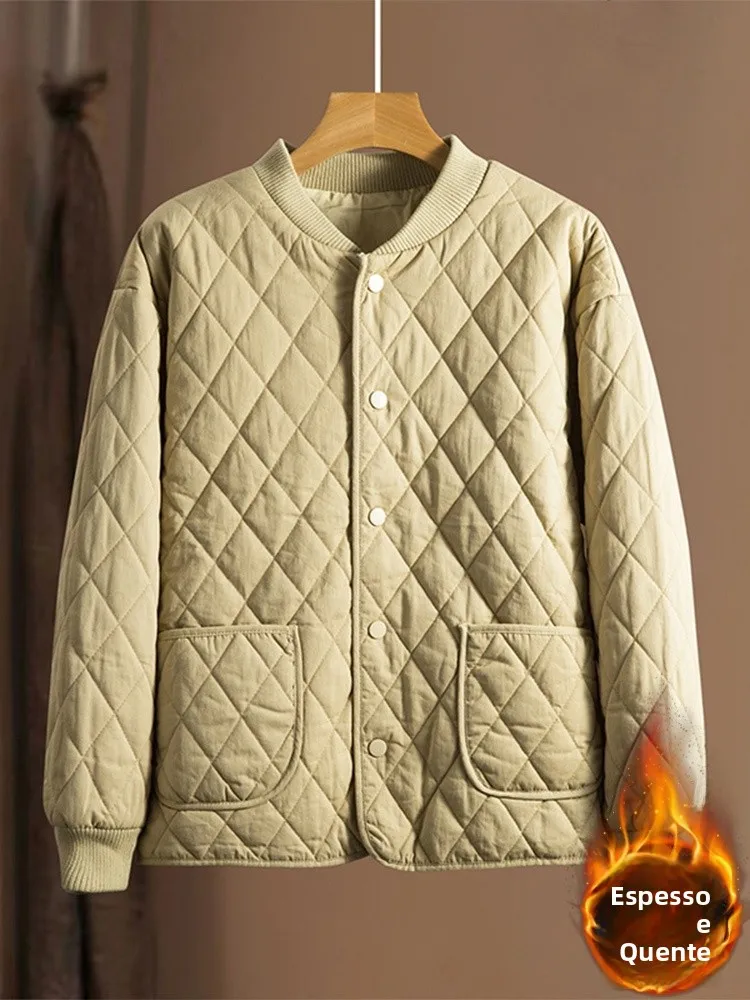 Thickened Cotton Jacket Retro Diamond Pattern Stand Collar Women's Coat Warmth Enhanced Sandwich Cotton Brand Button Detail
Thickened Cotton Jacket Retro Diamond Pattern Stand Collar Women's Coat Warmth Enhanced Sandwich Cotton Brand Button Detail