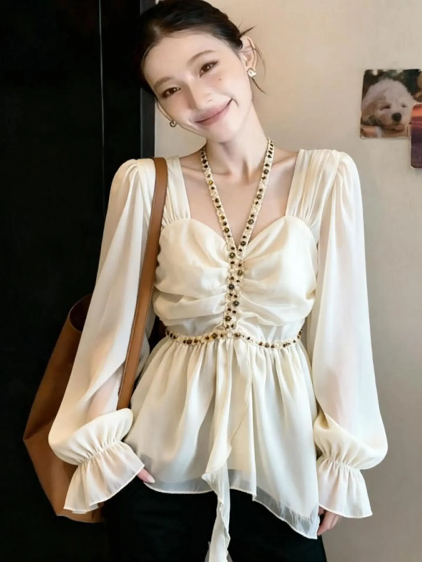 Slim Fit Long Sleeve Chiffon Shirt Women's Neck Hanging Style Korean Style Commute Wind plus Size Slimming Waist Shirt
Slim Fit Long Sleeve Chiffon Shirt Women's Neck Hanging Style Korean Style Commute Wind plus Size Slimming Waist Shirt