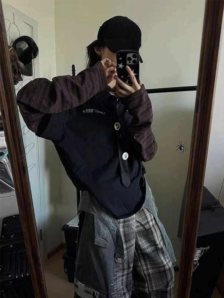 Поддельные две части Y2k, эстетические винтажные топы, осенние женские лоскутные полосатые футболки в стиле гранж, уличная одежда, повседневные футболки с принтом звезд
Поддельные две части Y2k, эстетические винтажные топы, осенние женские лоскутные полосатые футболки в стиле гранж, уличная одежда, повседневные футболки с принтом звезд