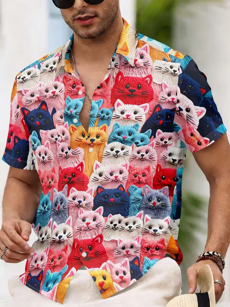 Men's Colorful Cute Cat Print Hawaiian Shirt 3D Kitten Animal Pattern Short Sleeve Lapel Button Down Casual Beach Aloha Shirts
Men's Colorful Cute Cat Print Hawaiian Shirt 3D Kitten Animal Pattern Short Sleeve Lapel Button Down Casual Beach Aloha Shirts