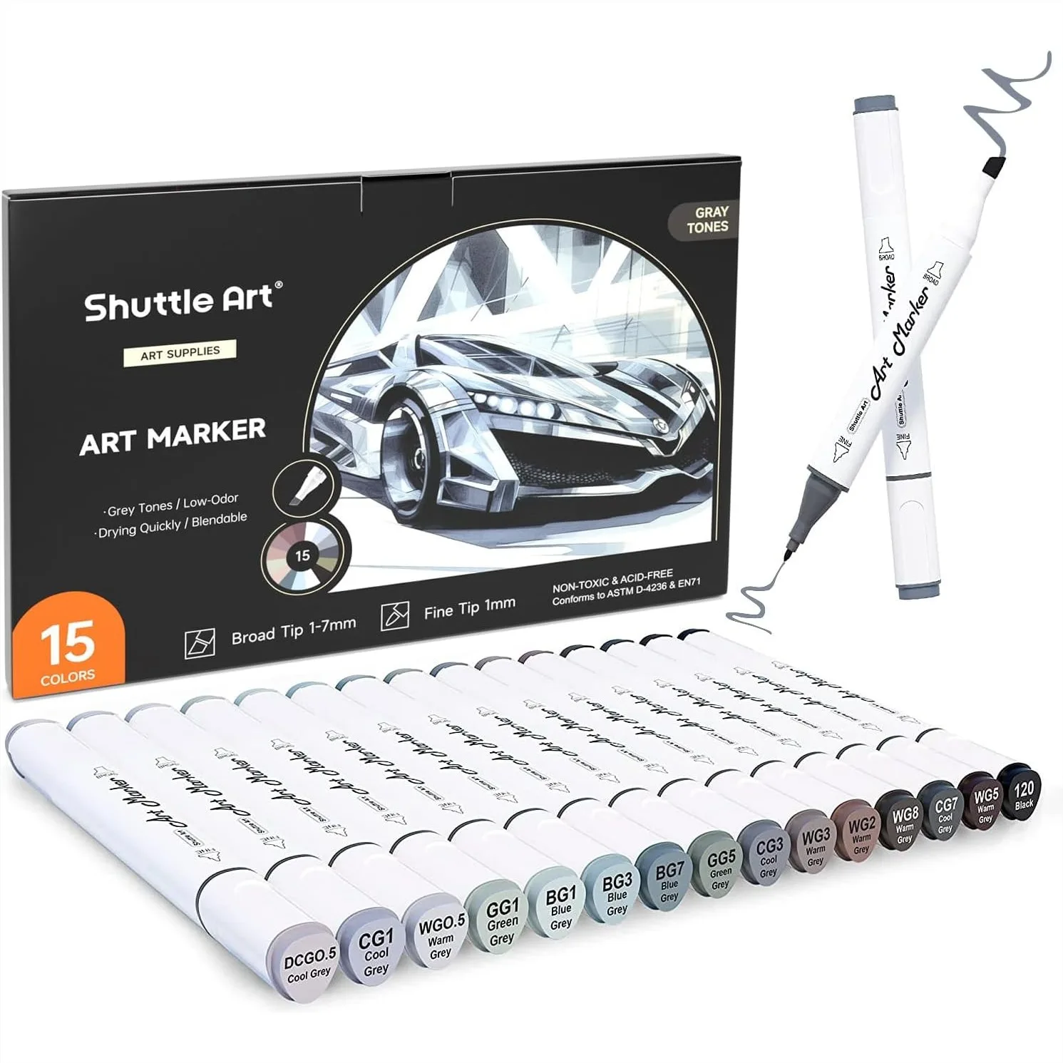 15 Colors Gray Tones Dual Tip Art Markers, Alcohol Based Double Ended Pens with Fine and Chisel Tips for Drawing, Shading
15 Colors Gray Tones Dual Tip Art Markers, Alcohol Based Double Ended Pens with Fine and Chisel Tips for Drawing, Shading