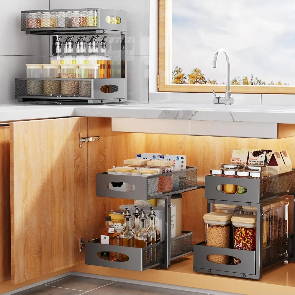 Органайзер под раковину, 2-уровневый выдвижной органайзер для шкафа с сетчатыми выдвижными ящиками, кухонная выдвижная полка для хранения
Органайзер под раковину, 2-уровневый выдвижной органайзер для шкафа с сетчатыми выдвижными ящиками, кухонная выдвижная полка для хранения