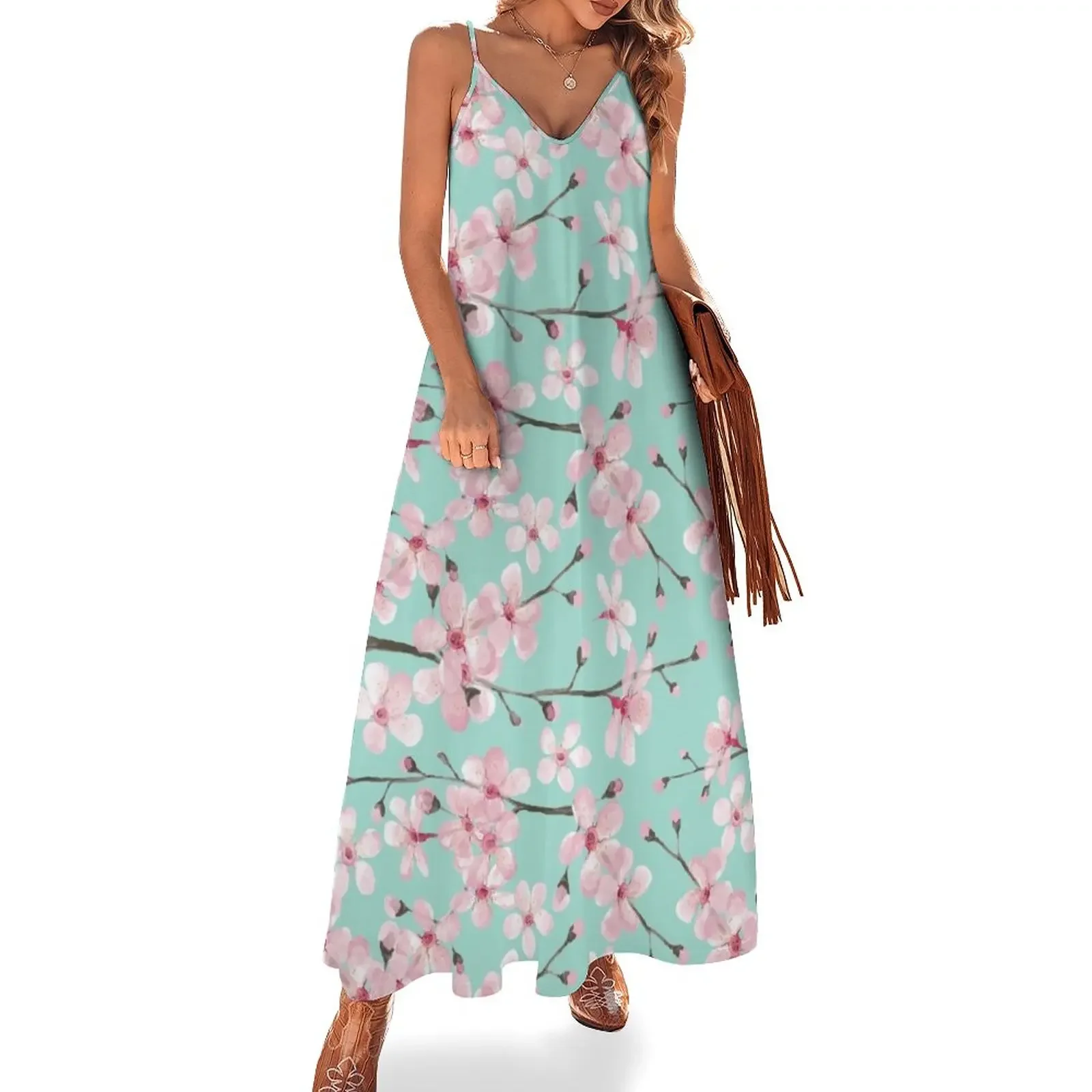 cherry blossom on mint, pink cherry blossom watercolor Sleeveless Dress Women long dress beach dresses
cherry blossom on mint, pink cherry blossom watercolor Sleeveless Dress Women long dress beach dresses