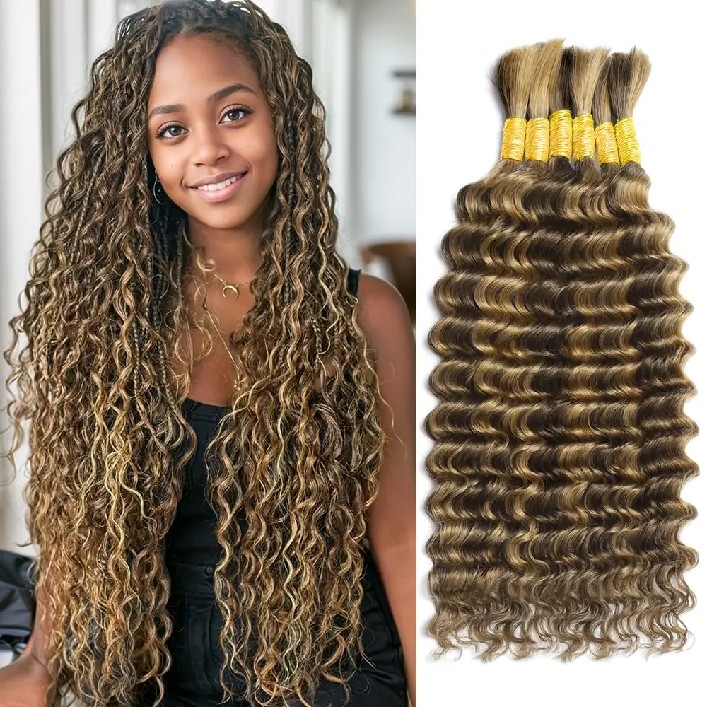 18-26 Inch Honey Blonde Highlight Human Hair Extensions Deep Wave Soft Curly 110G Bulk Hair For Boho Braids
18-26 Inch Honey Blonde Highlight Human Hair Extensions Deep Wave Soft Curly 110G Bulk Hair For Boho Braids