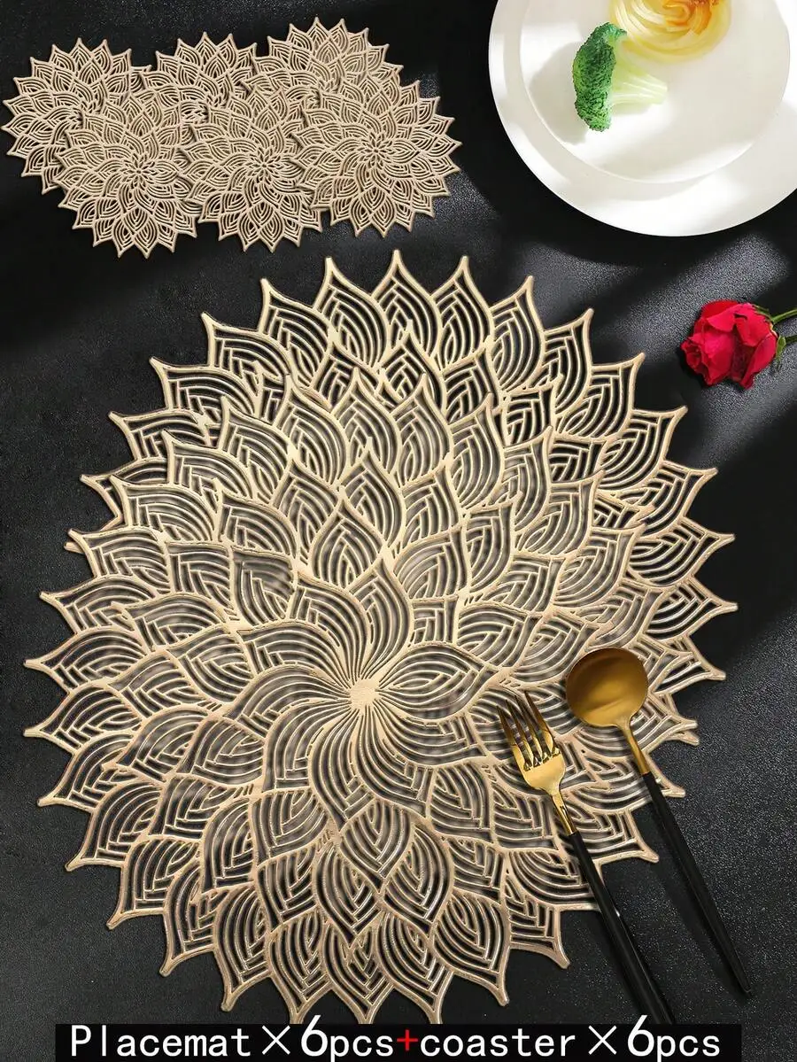 8pcs/set Hollow Out Flower Pvc Placemats (4pcs) And Coasters (4pcs), Washable, Easy To Clean, Wipeable, Non-slip, Heat
8pcs/set Hollow Out Flower Pvc Placemats (4pcs) And Coasters (4pcs), Washable, Easy To Clean, Wipeable, Non-slip, Heat