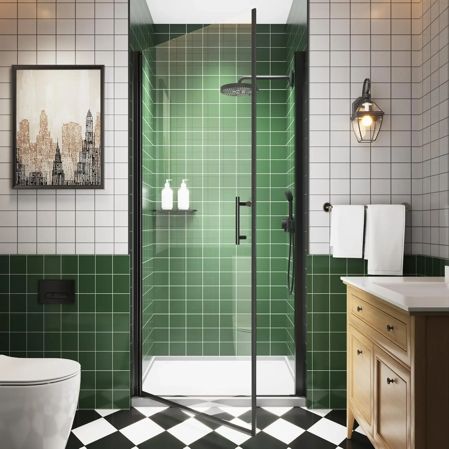 Frameless Pivot Shower Door 34–35.9 Inch W x 72 Inch H, Swing Glass Shower Door with 1/4" Clear Tempered Glass, Matte Black Fini
Frameless Pivot Shower Door 34–35.9 Inch W x 72 Inch H, Swing Glass Shower Door with 1/4" Clear Tempered Glass, Matte Black Fini