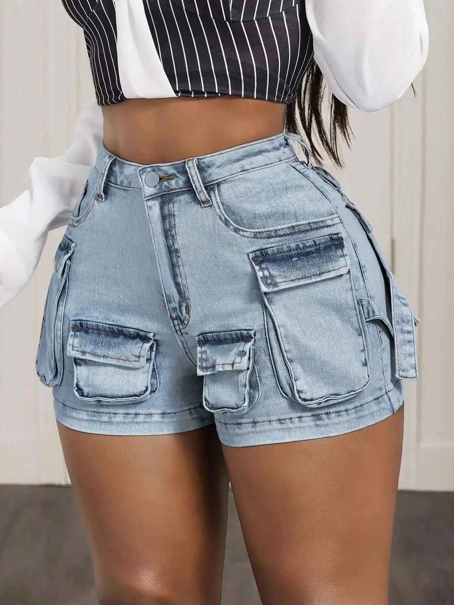 Womens High Waist Flap Pocket Denim Shorts Casual Street Style Summer
Womens High Waist Flap Pocket Denim Shorts Casual Street Style Summer