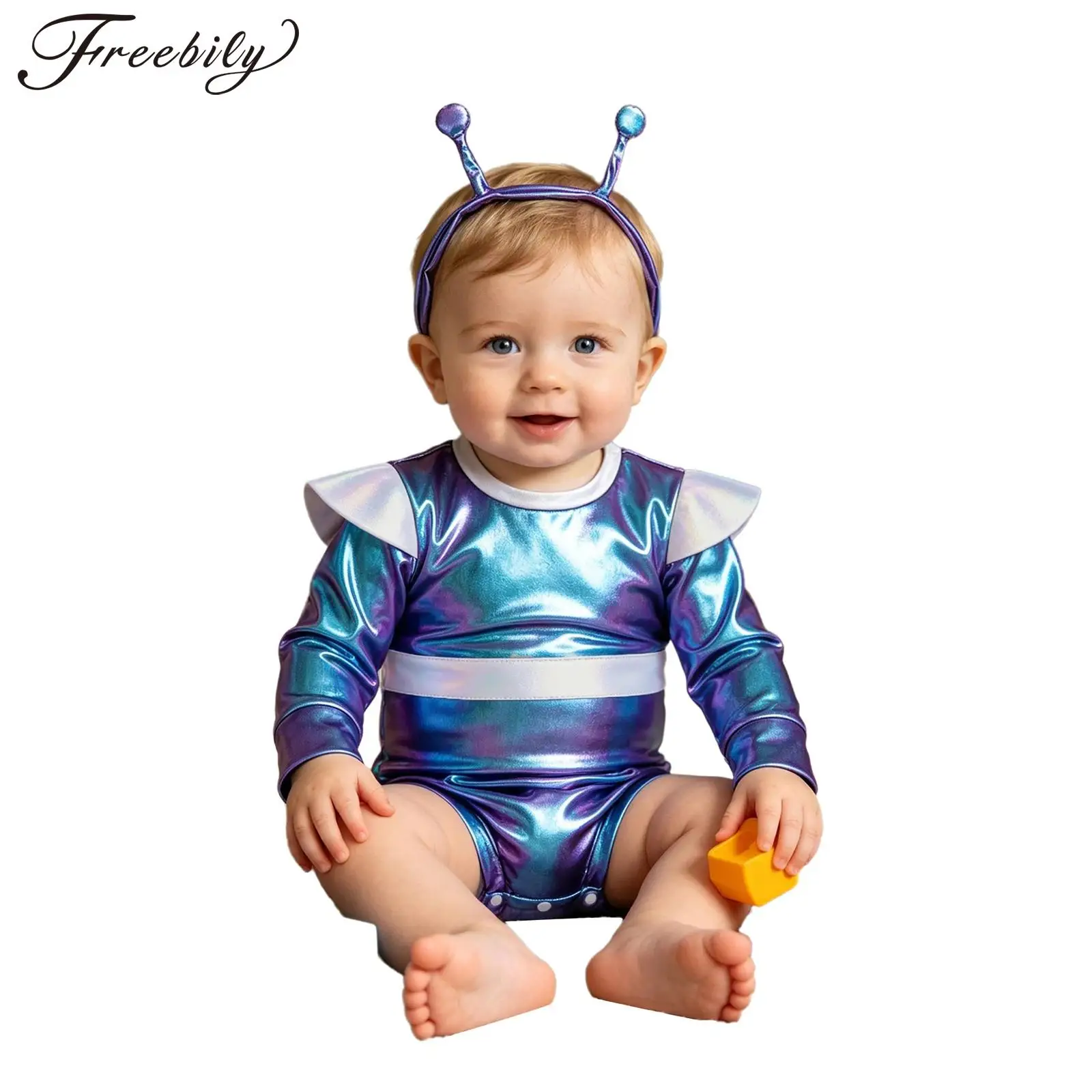 Toddler Baby Alien Costume Metallic Shiny Long Sleeve Rompers with Headband Halloween Outer Space Cosplay Photography Outfit
Toddler Baby Alien Costume Metallic Shiny Long Sleeve Rompers with Headband Halloween Outer Space Cosplay Photography Outfit