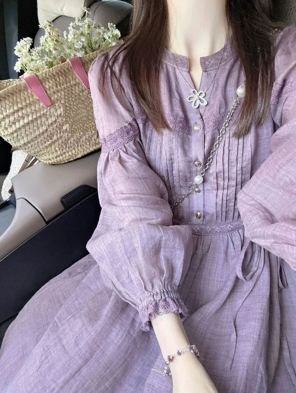 French Sweet Vintage Dress 2025 Fresh Solid Color Bubble Sleeve O-Neck Button High Waist Loose A-Line Dress Daily Chiffon Dress
French Sweet Vintage Dress 2025 Fresh Solid Color Bubble Sleeve O-Neck Button High Waist Loose A-Line Dress Daily Chiffon Dress