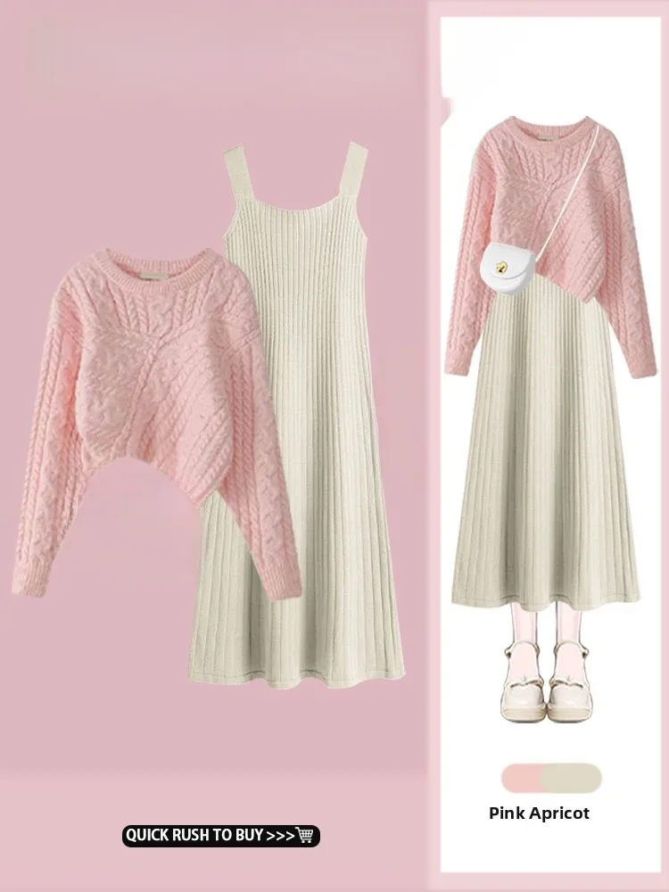 Faionable Pink Sweater Dr Set Autumn Collection Women's plus Size Outfit Two-Piece Ensemble round Ne Long Sve
Faionable Pink Sweater Dr Set Autumn Collection Women's plus Size Outfit Two-Piece Ensemble round Ne Long Sve