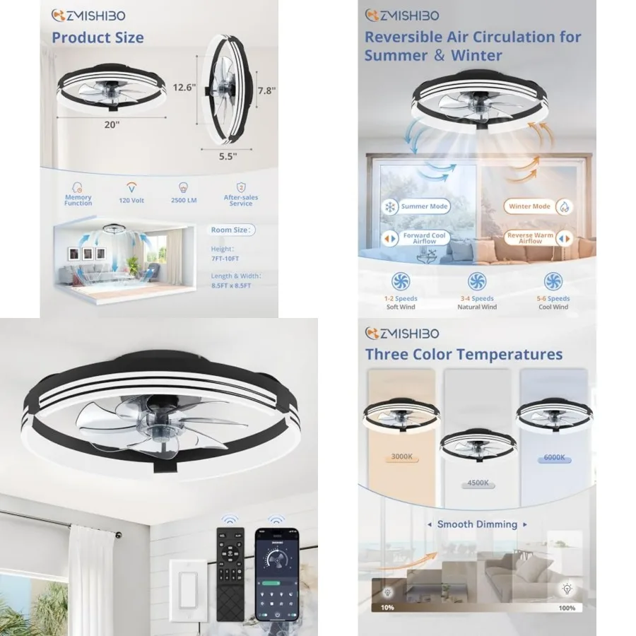Low Profile Ceiling Fans with Lights and Remote, Flush Mount Ceiling Fan with Light, 3000K-6000K Dimmable Fandelier LED Fan Lig
Low Profile Ceiling Fans with Lights and Remote, Flush Mount Ceiling Fan with Light, 3000K-6000K Dimmable Fandelier LED Fan Lig