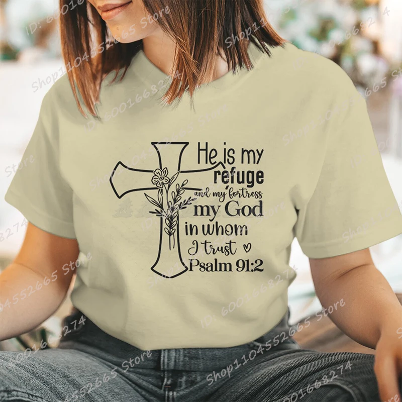 God He Is My Refuge And My Fortiess Print T-shirt For Women Summer Tee Shirt Casual Soft Short Sleeve Round Neck Tops Tee Shirts
God He Is My Refuge And My Fortiess Print T-shirt For Women Summer Tee Shirt Casual Soft Short Sleeve Round Neck Tops Tee Shirts
