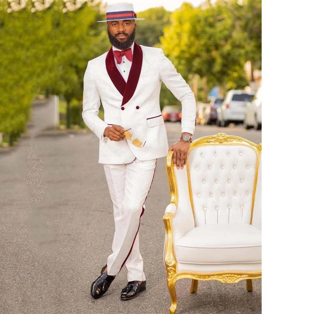 High-end White Suits for Men Double Breasted Burgundy Shawl Lapel Male Clothing 2 Piece Jacket Pants Banquet Office Blazers Sets
High-end White Suits for Men Double Breasted Burgundy Shawl Lapel Male Clothing 2 Piece Jacket Pants Banquet Office Blazers Sets