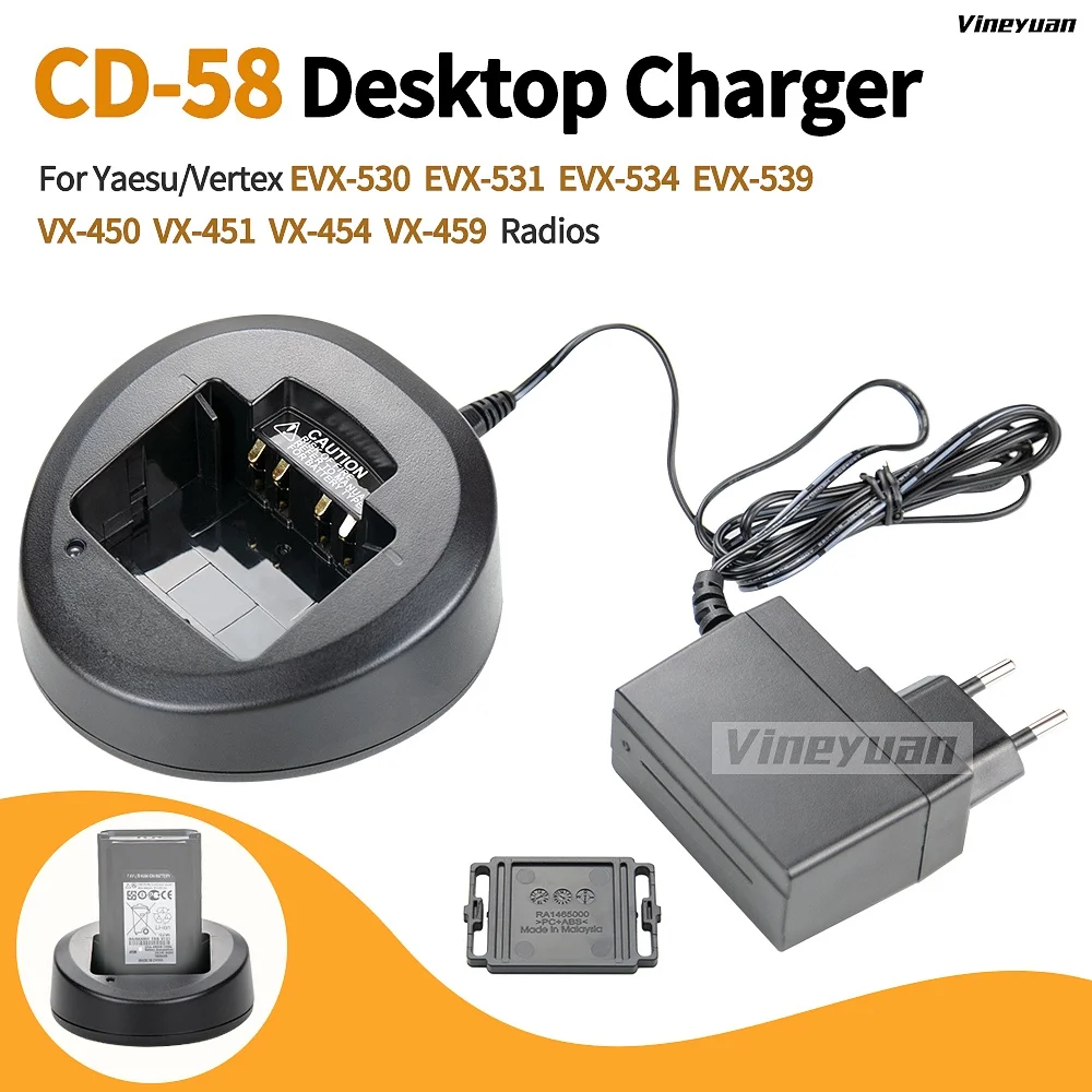 CD-58 Li-ion Charger for Vertex YAESU EVX531 EVX534 EVX539 VX231 VX351 VX354 VX451 Radio FNB-V130LI FNB-V131LI FNB-V133LI
CD-58 Li-ion Charger for Vertex YAESU EVX531 EVX534 EVX539 VX231 VX351 VX354 VX451 Radio FNB-V130LI FNB-V131LI FNB-V133LI