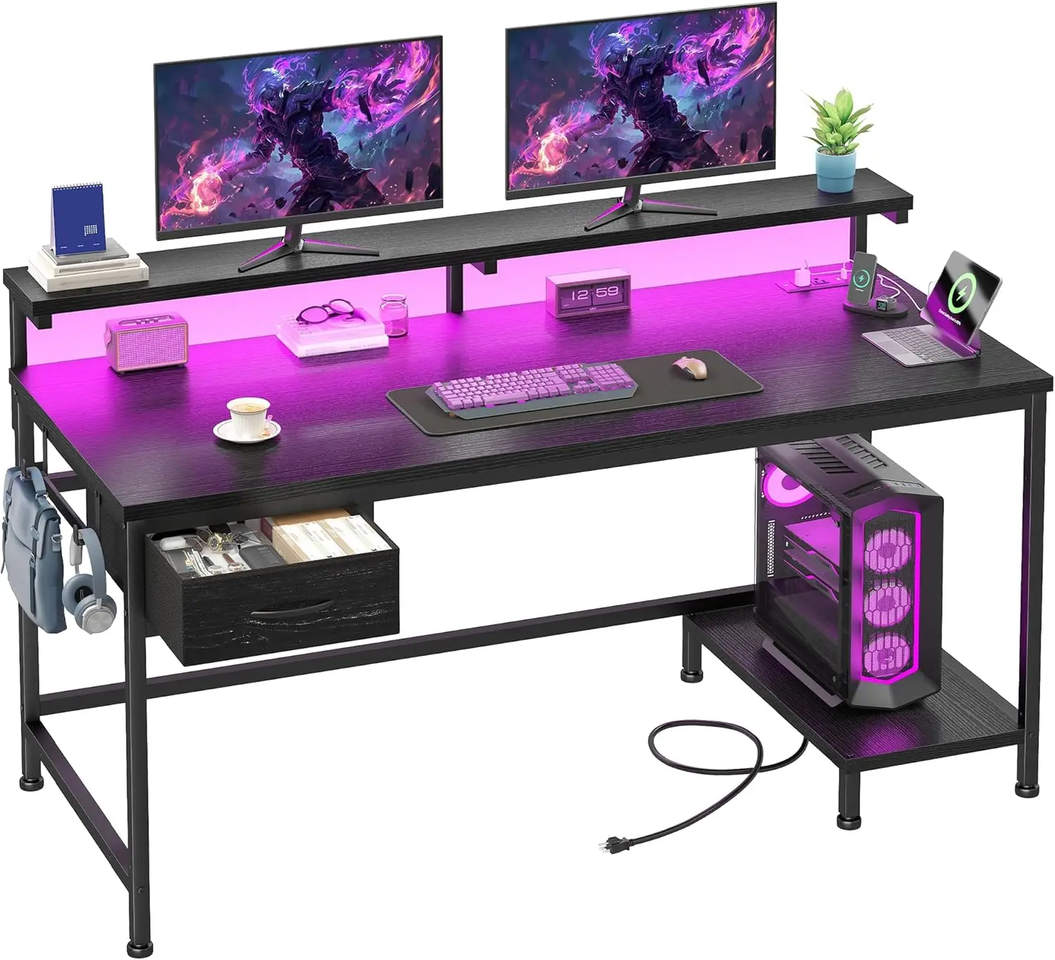 47.2" Gaming Desk with Power Outlet & LED Lights, Computer Desk with Adjustable Monitor Stand, Drawer & CPU Stand for Home Office, Black
47.2" Gaming Desk with Power Outlet & LED Lights, Computer Desk with Adjustable Monitor Stand, Drawer & CPU Stand for Home Office, Black