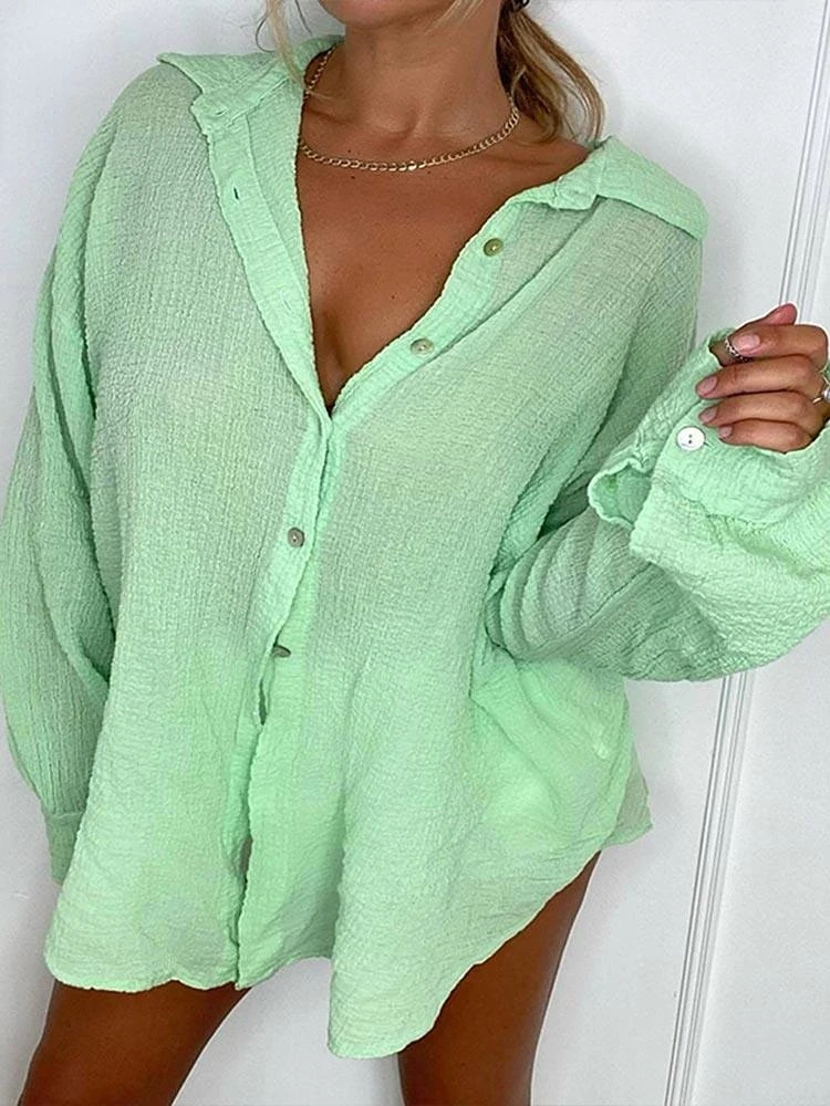 Women Casual Cotton Linen Solid Shirts Loose Long Sleeve Single-breasted Green Blouses Summer Fashion Chic Female Lapel Tops
Women Casual Cotton Linen Solid Shirts Loose Long Sleeve Single-breasted Green Blouses Summer Fashion Chic Female Lapel Tops