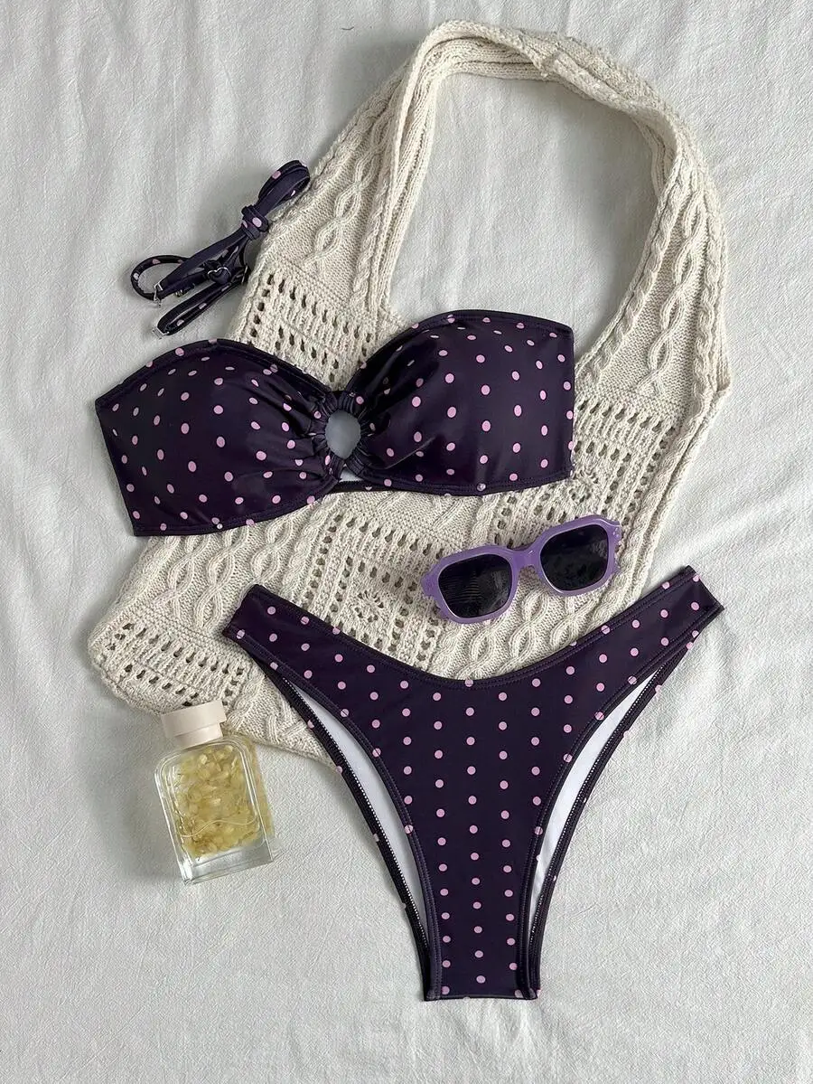 Deep Purple With Light Pink Polka Dots Strapless Twist-Front Two Piece Bikini Set For Women Summer Beach High Cut Swimwear
Deep Purple With Light Pink Polka Dots Strapless Twist-Front Two Piece Bikini Set For Women Summer Beach High Cut Swimwear