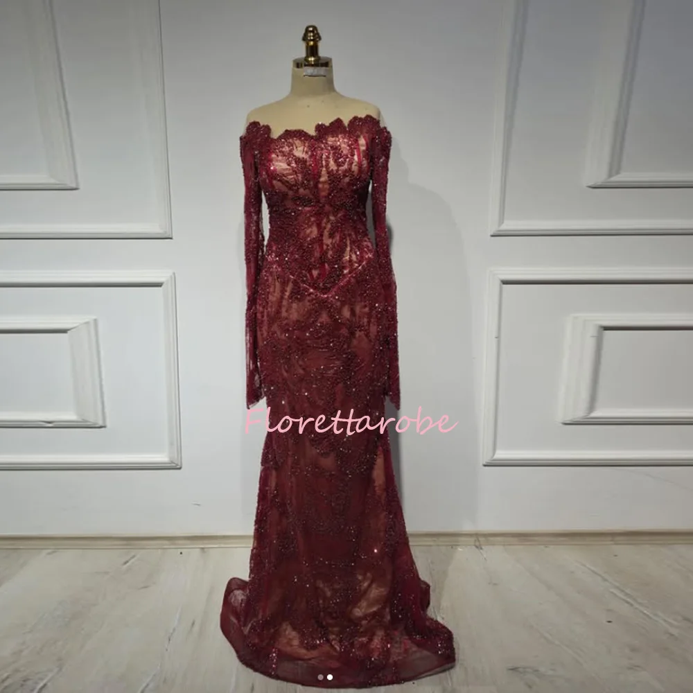 Burgundy Mermaid Evening Dresses Glitter Appliques Beads Long Sleeves Prom Gowns Vintage Floor Length Customized
Burgundy Mermaid Evening Dresses Glitter Appliques Beads Long Sleeves Prom Gowns Vintage Floor Length Customized