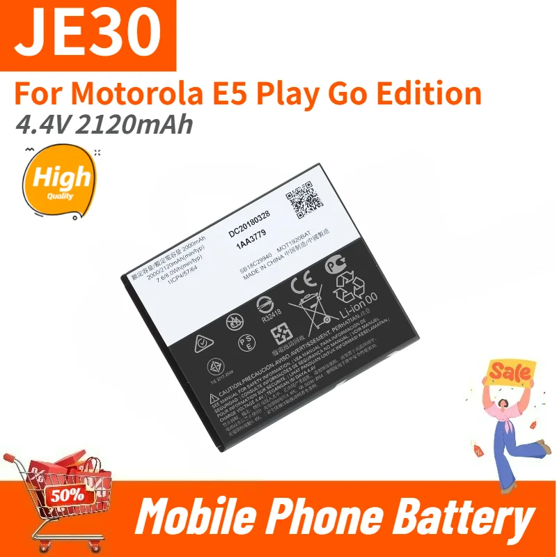 High Quality JE30 Mobile Phone Battery 4.4V 2120mAh For Motorola E5 Play Go Edition Brand New Replacement Battery
High Quality JE30 Mobile Phone Battery 4.4V 2120mAh For Motorola E5 Play Go Edition Brand New Replacement Battery
