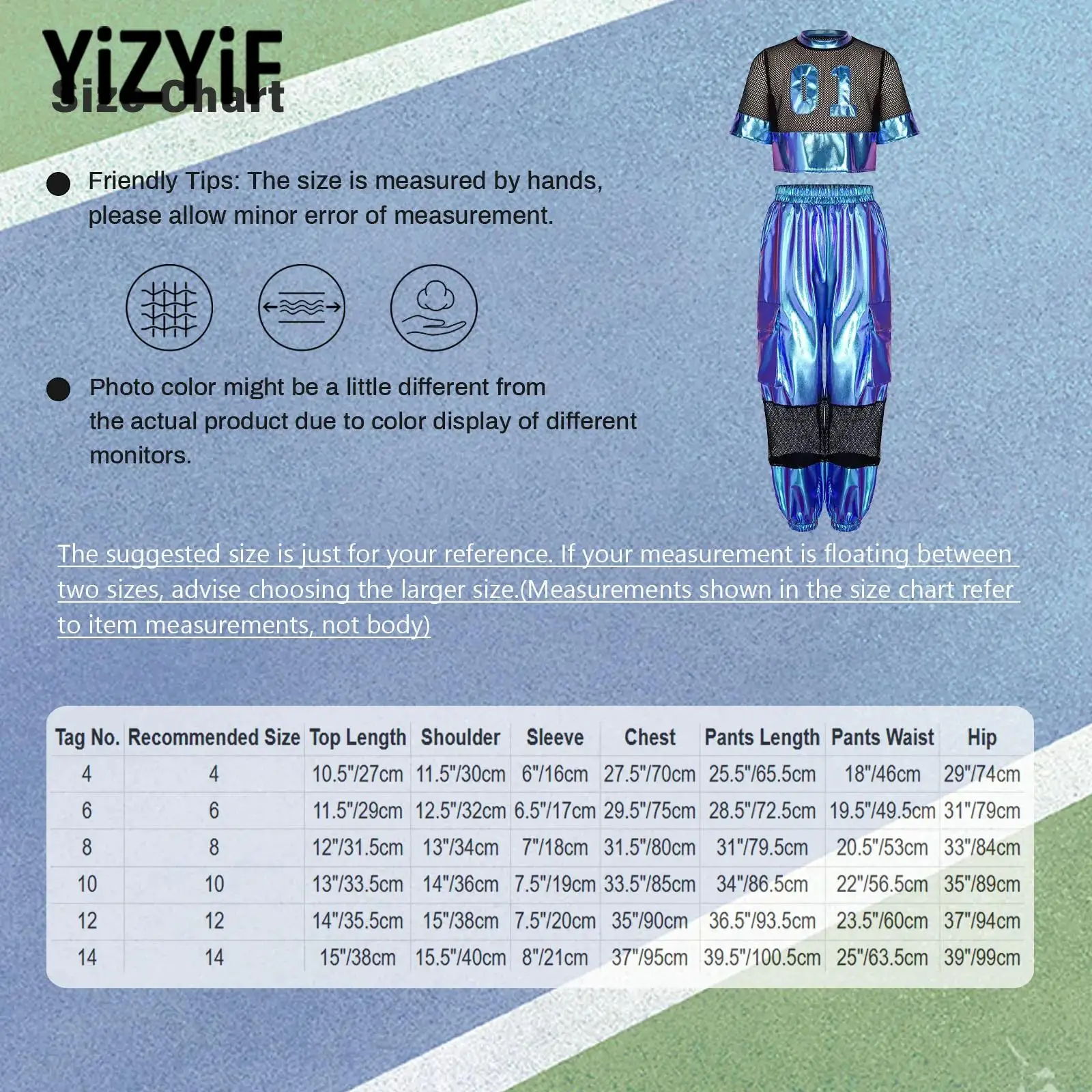 Children Hip Hop Jazz Dance Costume Outfit Short Sleeve Hollow Out Mesh Patchwork Metallic Crop Top with Shiny Cargo Pants
Children Hip Hop Jazz Dance Costume Outfit Short Sleeve Hollow Out Mesh Patchwork Metallic Crop Top with Shiny Cargo Pants