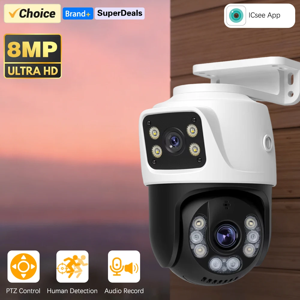 8MP Dual Lens POE WiFi Camera Smart Home Security PTZ Camera HD Wireless Outdoor Dual Screens Auto Tracking Video Surveillance
8MP Dual Lens POE WiFi Camera Smart Home Security PTZ Camera HD Wireless Outdoor Dual Screens Auto Tracking Video Surveillance