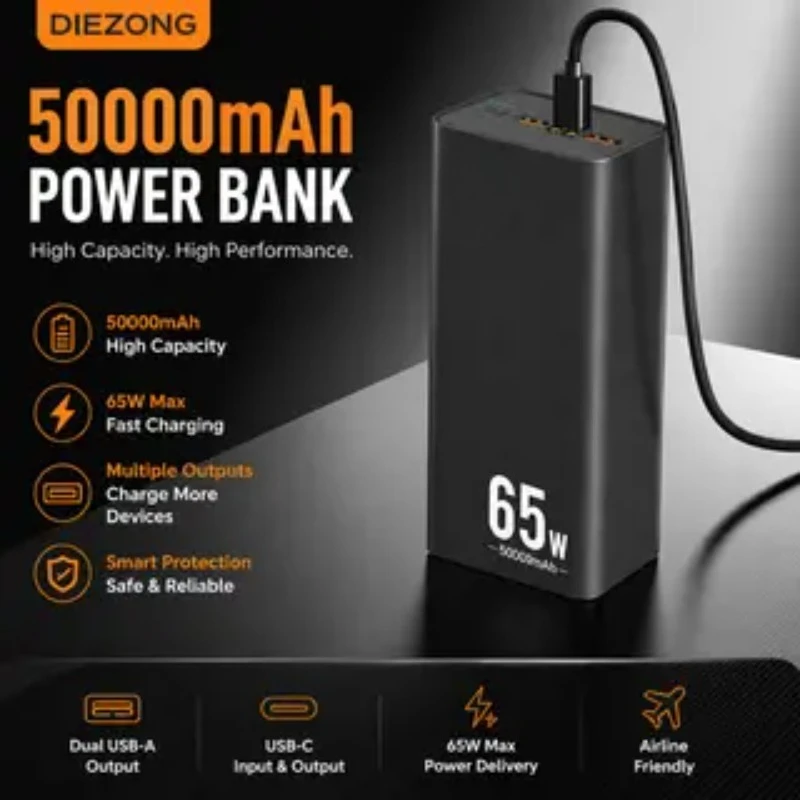 50000mAh Power Bank 65W Fast Charging Powerbank Type C PD External Battery Charger For Laptop Notebook iPhone Xiaomi power bank
50000mAh Power Bank 65W Fast Charging Powerbank Type C PD External Battery Charger For Laptop Notebook iPhone Xiaomi power bank