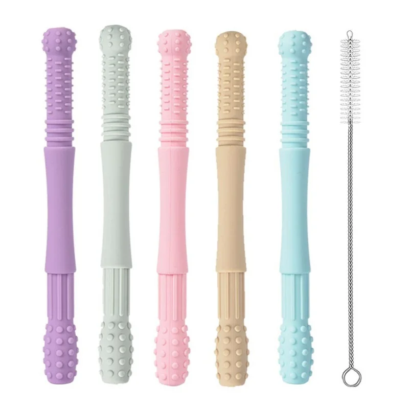 5Pcs Hollow Teething Tubes For Baby Soft Silicone Teether Baby Teething Toys With Cleaning Brush
5Pcs Hollow Teething Tubes For Baby Soft Silicone Teether Baby Teething Toys With Cleaning Brush