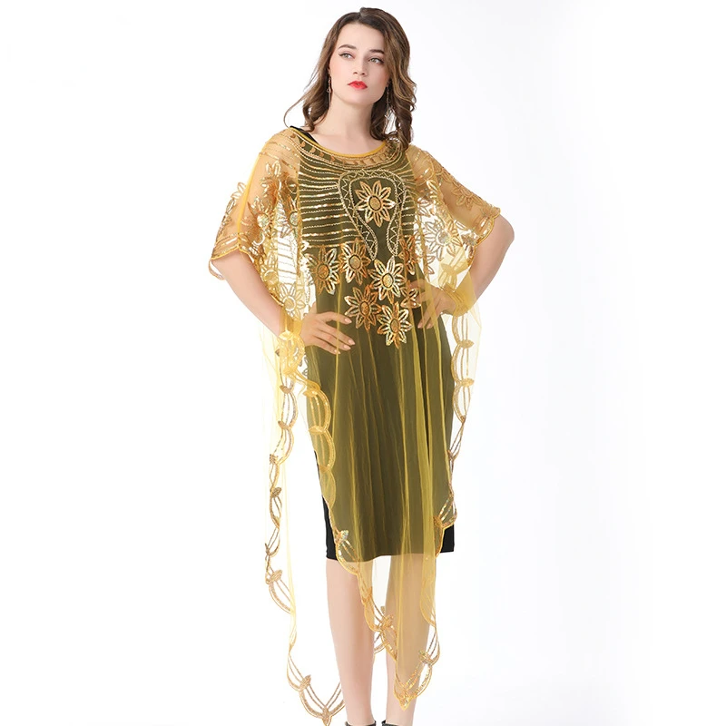 2023 Summer Casual Mesh Sequins Bat Sleeve Women's Loose Long Shawl Cape Fashion Long Dress Women's Clothing
2023 Summer Casual Mesh Sequins Bat Sleeve Women's Loose Long Shawl Cape Fashion Long Dress Women's Clothing
