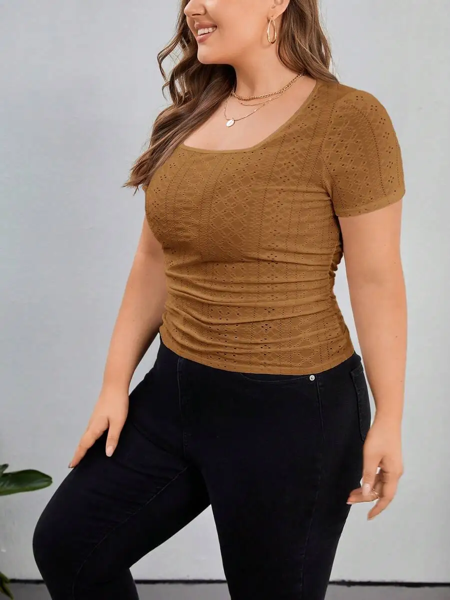 Plus Size Casual Solid Color Textured Short Sleeve T-Shirt For Women Summer
Plus Size Casual Solid Color Textured Short Sleeve T-Shirt For Women Summer