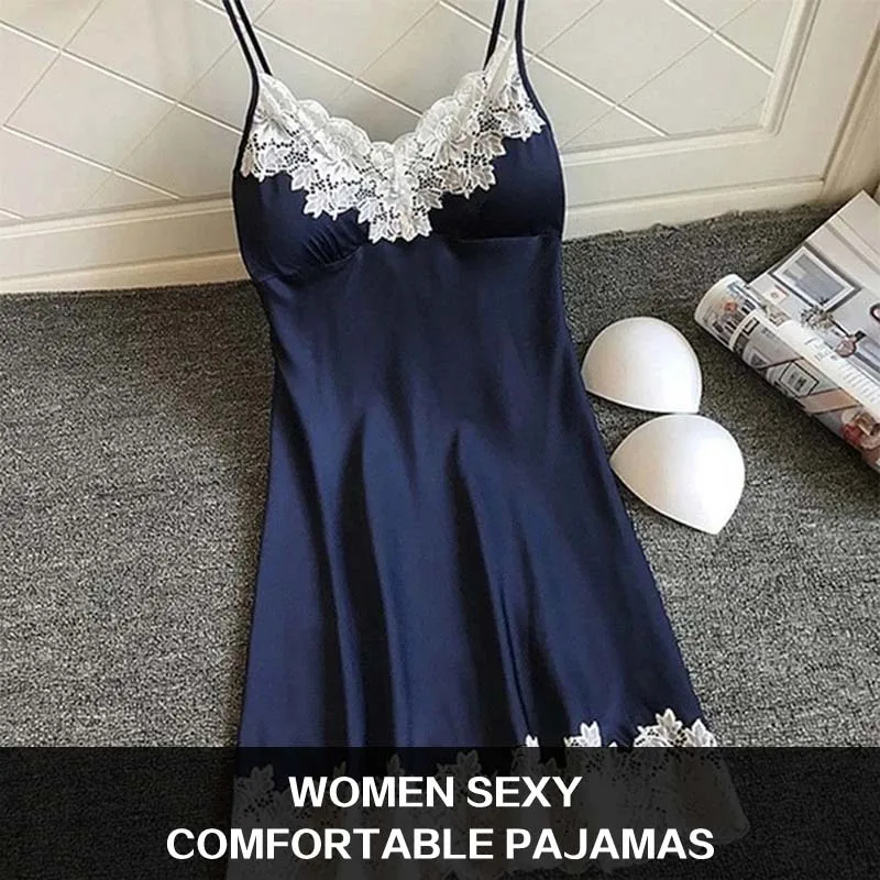 Women'S Sexy Night Gown Lace Patchwork Mini Night Dress Spaghetti Strap Lingerie Summer Silk No Chest Pad Sleepwear For Ladies
Women'S Sexy Night Gown Lace Patchwork Mini Night Dress Spaghetti Strap Lingerie Summer Silk No Chest Pad Sleepwear For Ladies