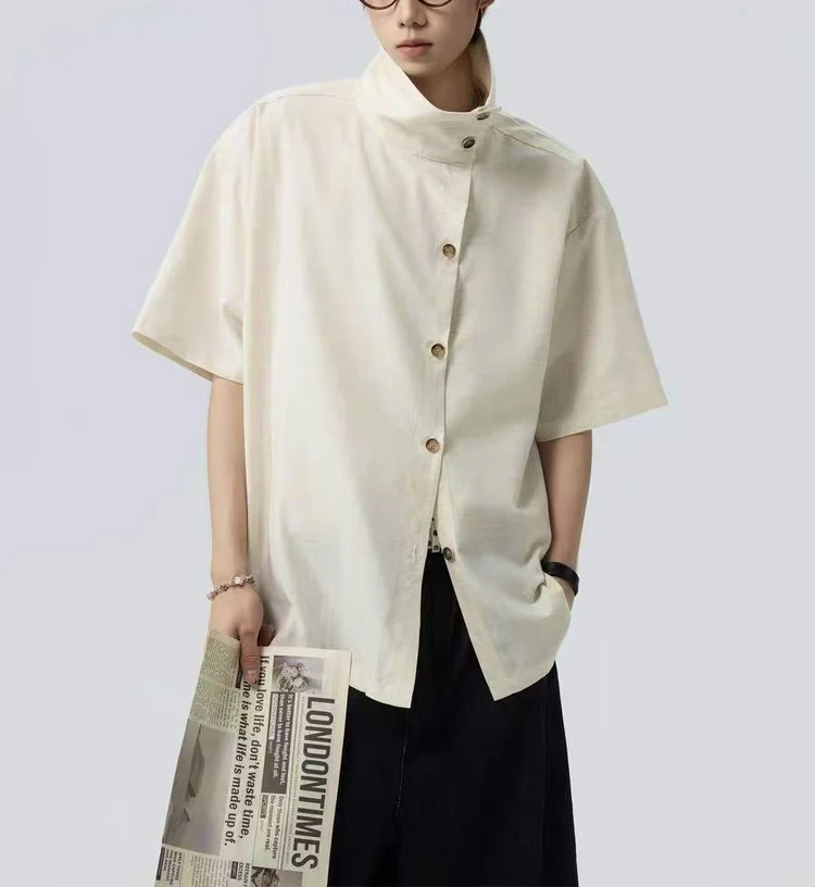 Men's Stand Collar Short Sleeve Shirt Oversized Asymmetrical Button Up Japanese Minimalist Casual Top 2026 New
Men's Stand Collar Short Sleeve Shirt Oversized Asymmetrical Button Up Japanese Minimalist Casual Top 2026 New