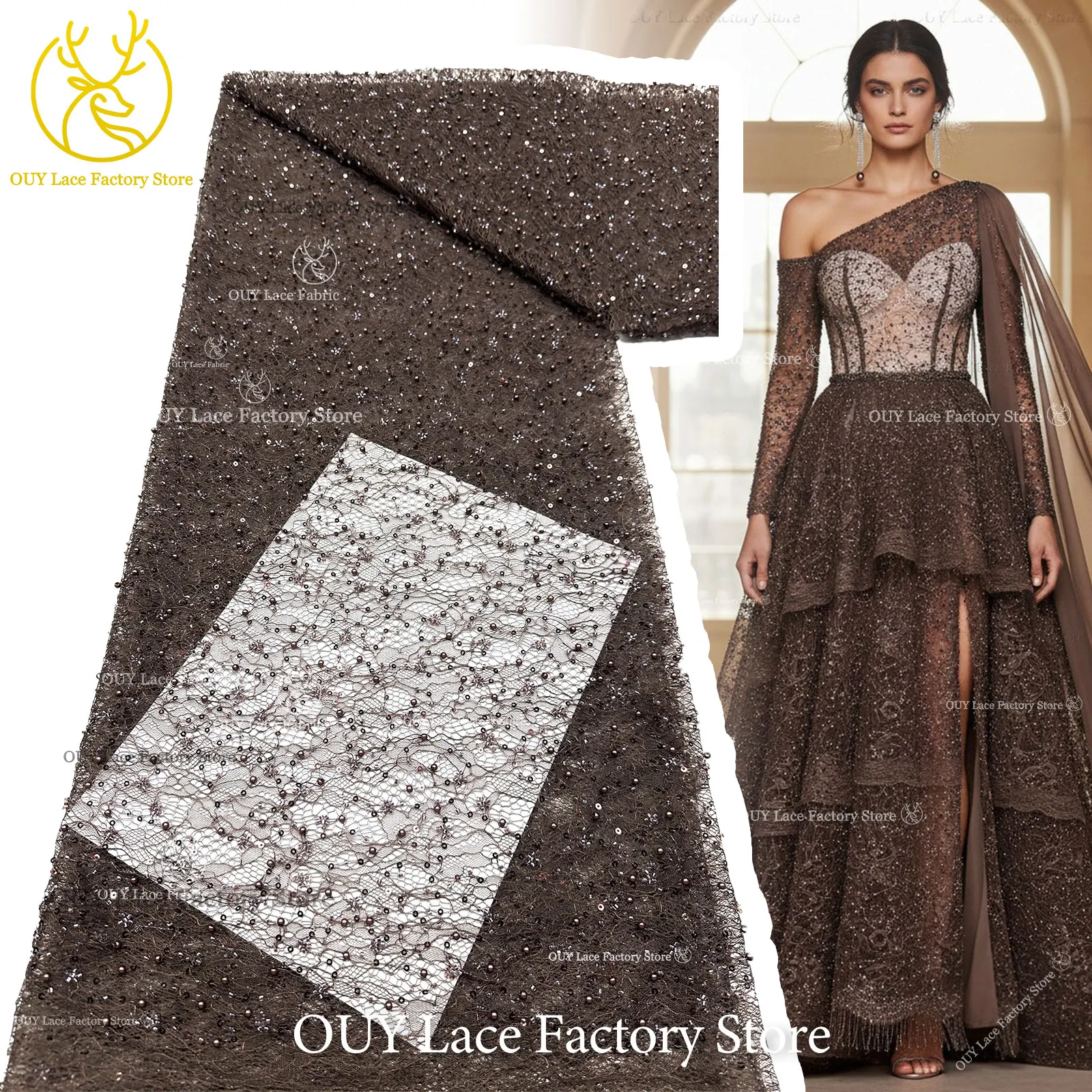Coffee French Tulle Sequins Lace 5 Yards High Quality African Lace Nigerian Beaded Lace Fabric For Sewing Women Prom Dress
Coffee French Tulle Sequins Lace 5 Yards High Quality African Lace Nigerian Beaded Lace Fabric For Sewing Women Prom Dress