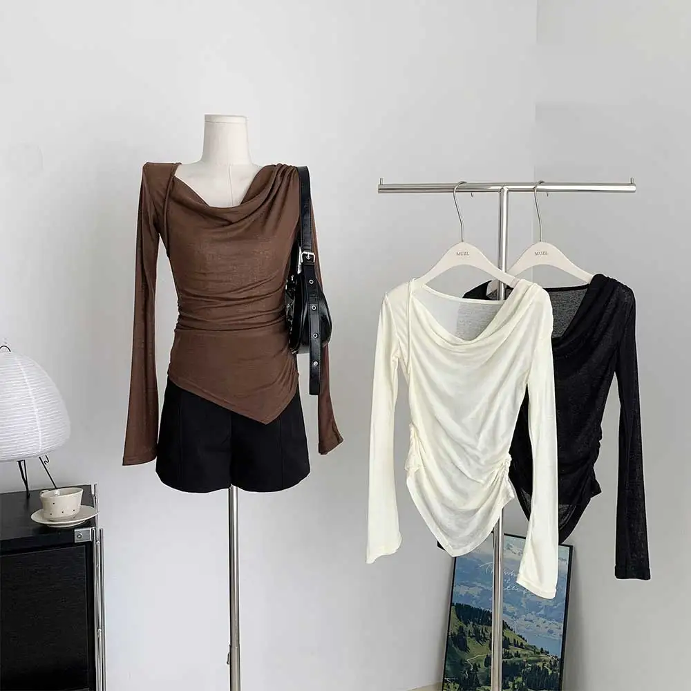 Thin Base Top Women 2023 Autumn Draw Pleated Waist Slimming Trend Solid Color Long Sleeve T-shirt Female Clothing
Thin Base Top Women 2023 Autumn Draw Pleated Waist Slimming Trend Solid Color Long Sleeve T-shirt Female Clothing
