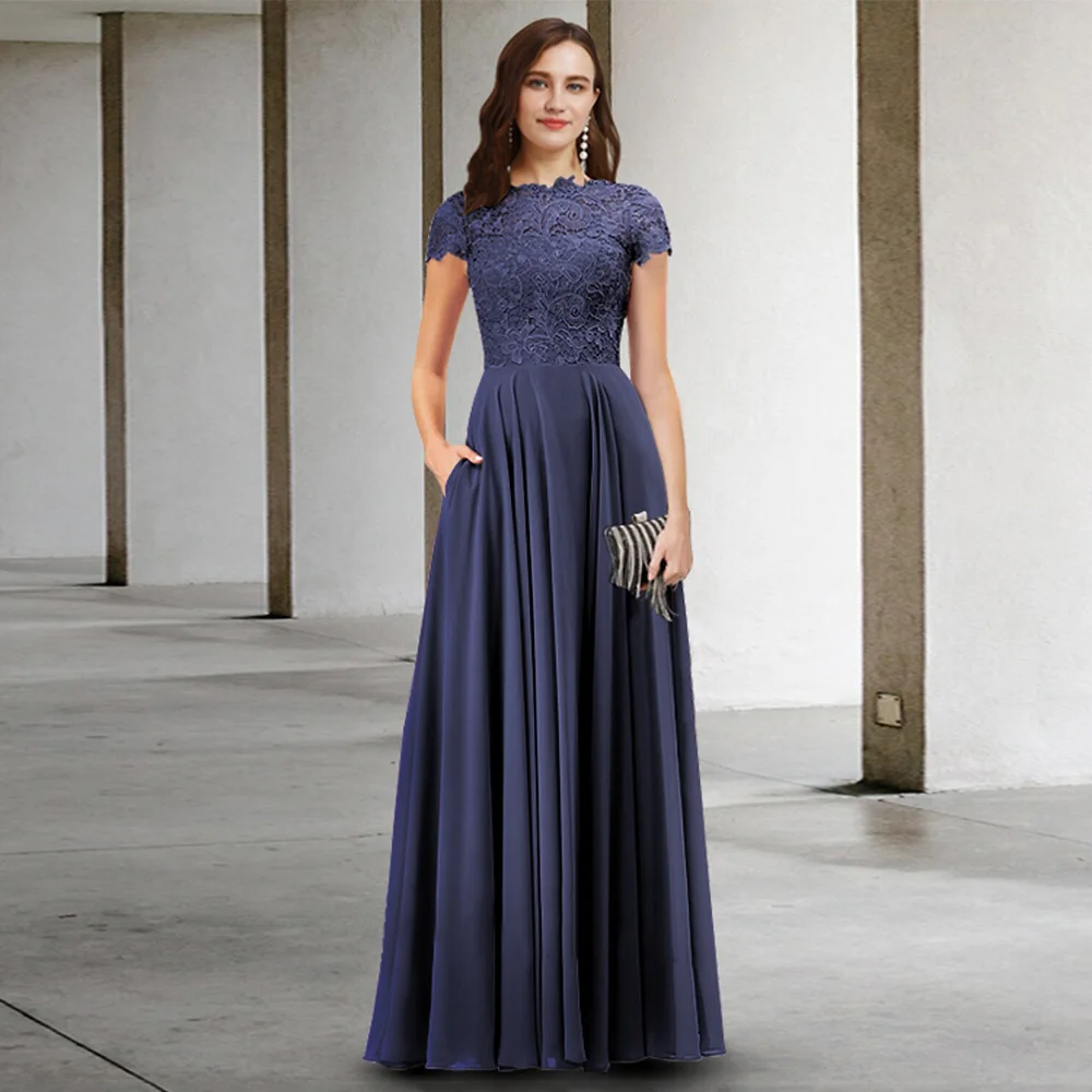 Elegant Lace Mother of The Bride Dress Evening Party Gown Short Sleeves O Neck Floor Length Chiffon A Line Wedding Guest Dresses
Elegant Lace Mother of The Bride Dress Evening Party Gown Short Sleeves O Neck Floor Length Chiffon A Line Wedding Guest Dresses