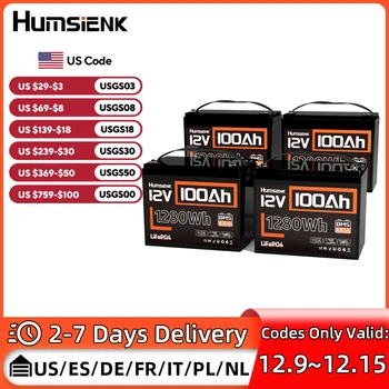 Humsienk 4 Pack 12.8V 100Ah High-Capacity LiFePO4 Lithium Battery Perfect for Backup Power, RV, Camping, and Off-Grid