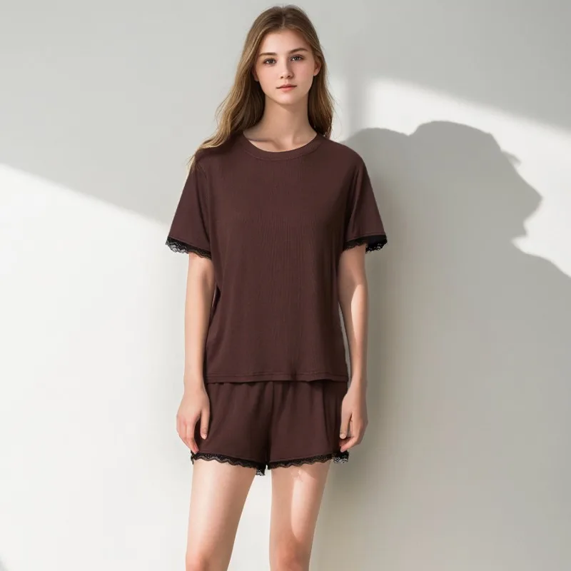New Lady's Loungewear Summer Modal Short Sleeve Pajamas Sets Premium Lace Trim Sleeveless Shorts Casual Homewear 2pcs Outwear
New Lady's Loungewear Summer Modal Short Sleeve Pajamas Sets Premium Lace Trim Sleeveless Shorts Casual Homewear 2pcs Outwear